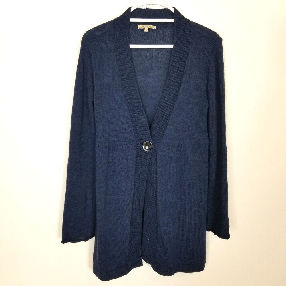 elisabetta Collection Women Wool Mohair Blend Cardigan Sweater Sz M Navy Button
